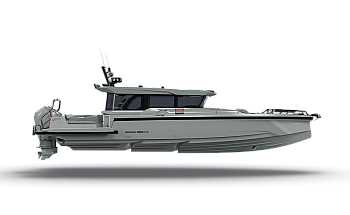 BS 850 XC Cross Cabin Shoreline Grey side view activity platforms down